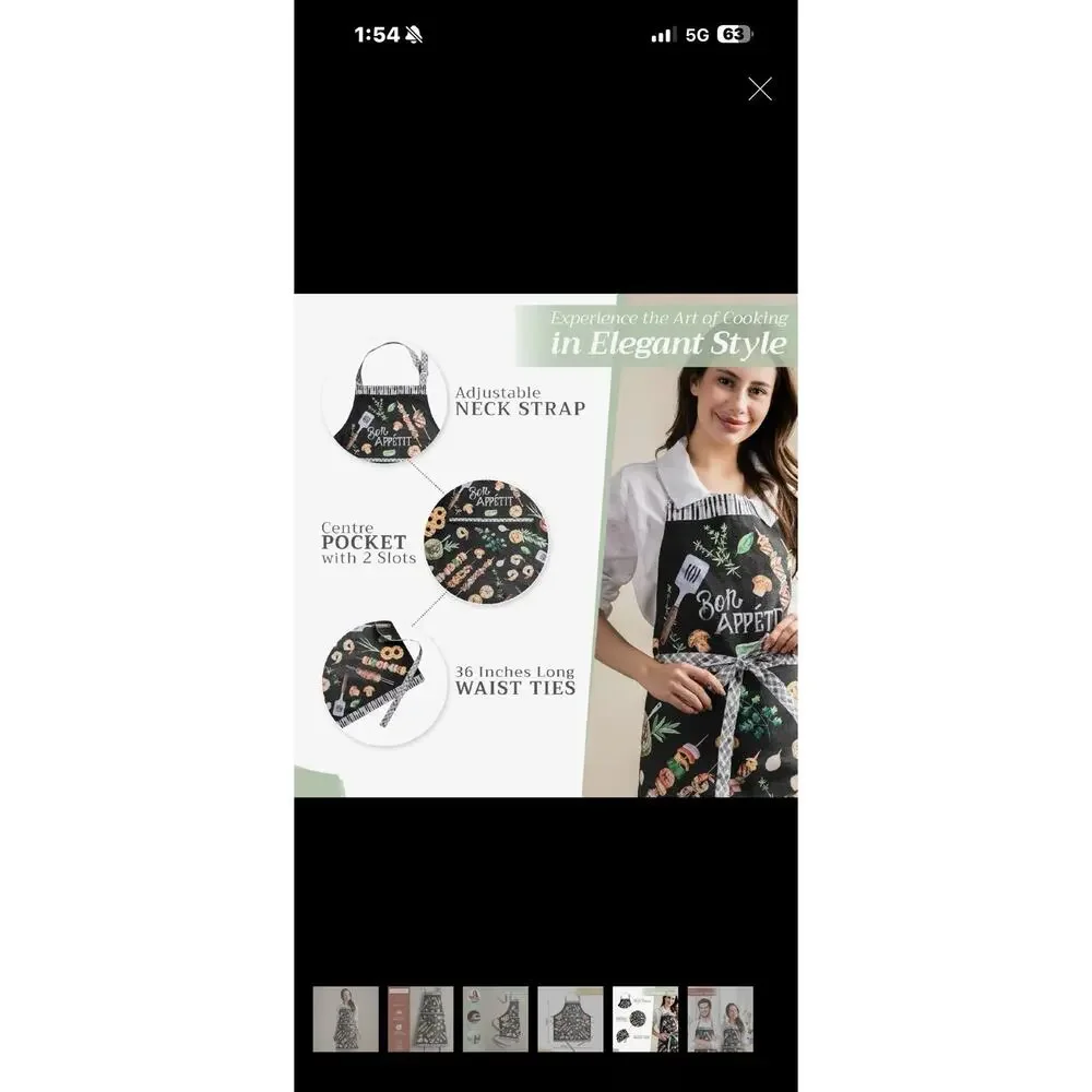 Maison d’Hermine Apron BBQ Black Multi Front Pockets 100% Cotton 27 1/2 X 31 1/2